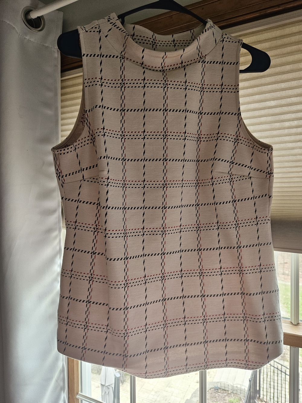 Ann Taylor Pink Plaid Mock Neck Sleeveless Top